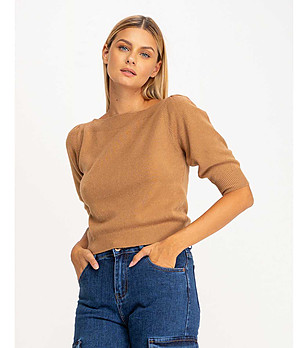 Дамски къс пуловер в цвят камел Bernie снимка