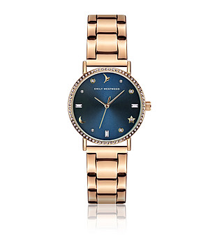 Розовозлатист дамски часовник със син циферблат Lonela снимка