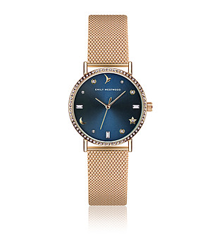 Дамски розовозлатист часовник със син циферблат Karolen снимка