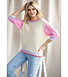 Дамски пуловер в светложълто и розово Alva-1 снимка