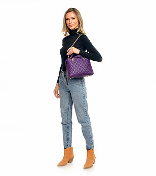 Дамска кожена чанта Salvena във виолетов нюанс снимка