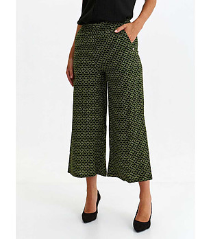Дамски панталон в зелено и черно с фигурален принт Flora снимка