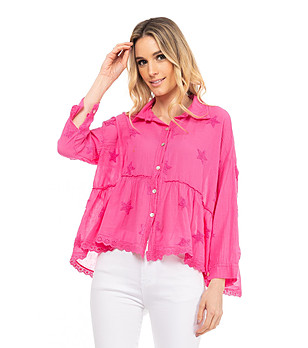 Розова ефирна памучна риза с бродерии звезди Elisia снимка