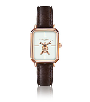 Розовозлатист дамски часовник с кафява кожена каишка Serenity снимка