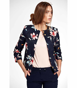 Тъмносиньо дамско сако с флорален принт Tiara снимка