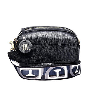 Черна дамска кожена чанта с ефектна презрамка Teti снимка
