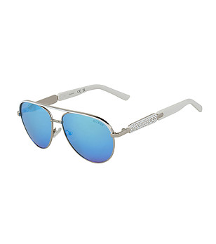 Сребристи дамски слънчеви очила авиатор със сини лещи снимка