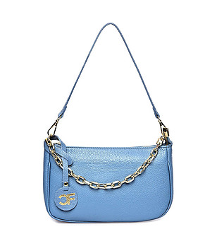 Малка дамска кожена чанта в синьо Cammie снимка