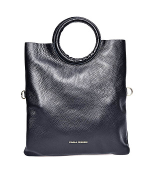 Черна дамска чанта от естествена кожа с несесер Ambala снимка