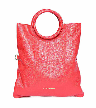 Червена дамска чанта от естествена кожа с несесер Ambala снимка