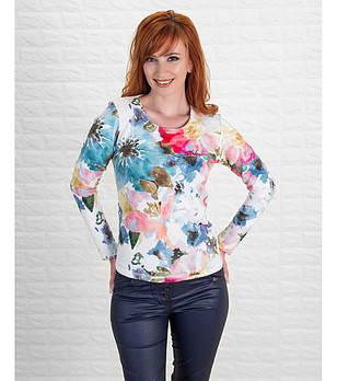 Дамска многоцветна блуза с ефектен принт снимка