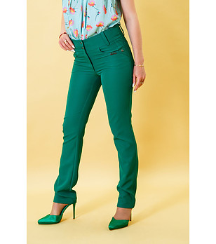 Дамски прав панталон в зелен нюанс снимка