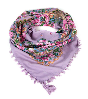 Дамски лилав шал с флорален принт Lornita снимка