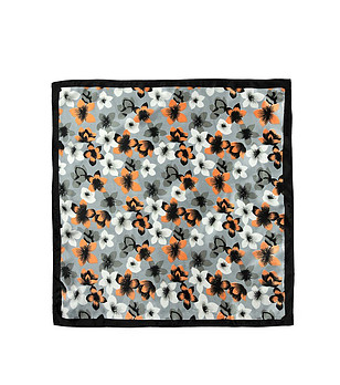 Дамски сатенен шал и сиво и оранжево Flowery  снимка