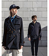 Дамски шлифер в тъмносин цвят -3 снимка