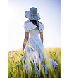 Дамска шапка на райе в тъмносиньо и бяло Ferretto-0 снимка