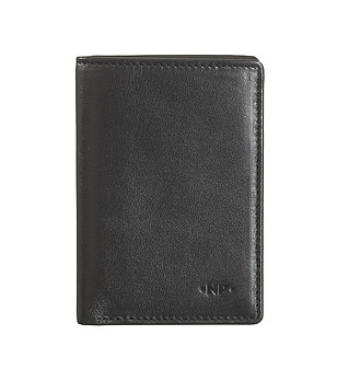 Мъжки портфейл от естествена кожа в черно  снимка