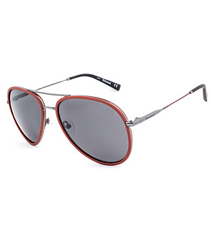 Сребристи unisex слънчеви очила с червен кант снимка