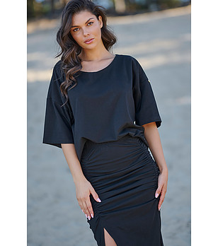 Памучен черен комплект от блуза и пола Tola снимка