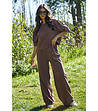 Памучен комплект от блуза и панталон в кафяво Indiasa-0 снимка