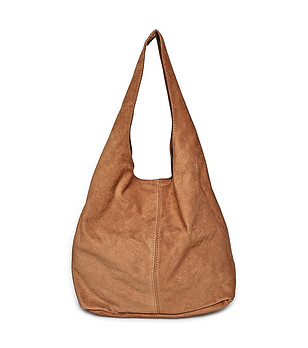 Дамска чанта от естествена кожа в цвят коняк Livia снимка