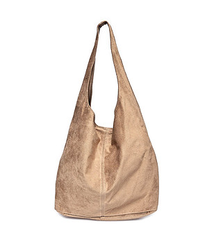 Дамска чанта от естествена кожа в цвят таупе ivia снимка