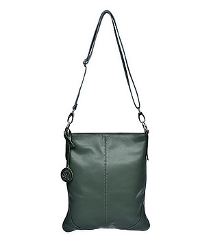 Дамска тъмнозелена чанта от естествена кожа Paola снимка
