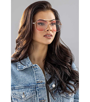 Златисти дамски слънчеви очила с розови лещи Madeline  снимка