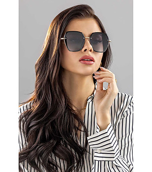Дамски златисти слънчеви очила с черни лещи Quinn  снимка