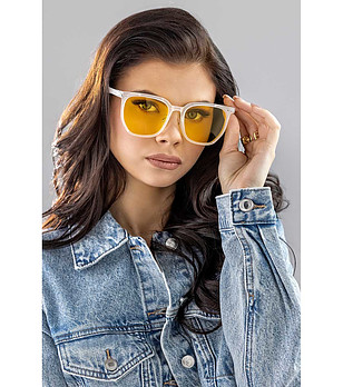 Дамски слънчеви очила с бели рамки и жълти лещи Autumn  снимка