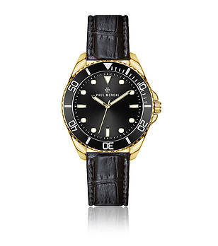 Мъжки часовник в черно със златист корпус Ron снимка