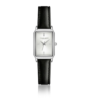 Дамски часовник със сребрист корпус и черна каишка Azza снимка