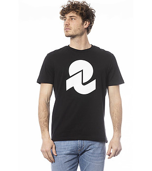 Черна памучна мъжка тениска с лого снимка
