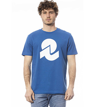 Синя памучна тениска с лого снимка
