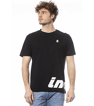 Мъжка памучна тениска в черен цвят с лого снимка