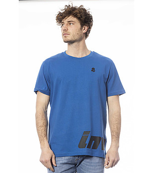 Мъжка памучна тениска в син нюанс с лого снимка