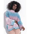 Дамски пуловер с мохер в синьо и розово Angelika-2 снимка