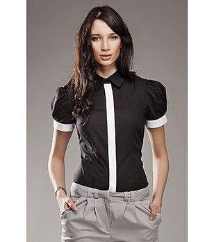 Черна дамска риза с контрастни кантове Oriana снимка