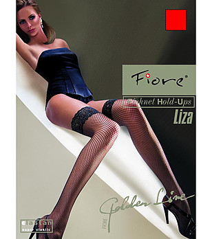 Дълги мрежести чорапи със силиконова лента в червено Liza снимка