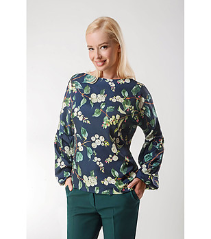 Дамска блуза в тъмносиньо с флорален принт Lavoni снимка