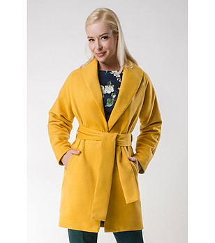 Дамско палто в цвят горчица Zosia снимка