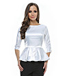 Бяла памучна дамска блуза с пеплум-0 снимка