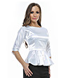 Бяла памучна дамска блуза с пеплум-2 снимка
