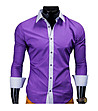 Лилава памучна мъжка риза с контрастни детайли-0 снимка