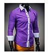 Лилава памучна мъжка риза с контрастни детайли-1 снимка