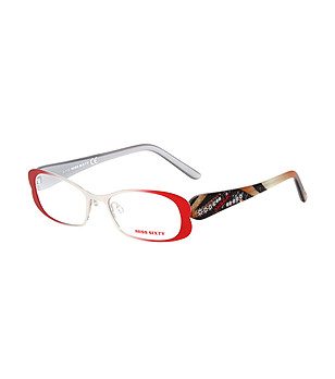 Дамски рамки за очила в червено и бяло с многоцветни дръжки снимка