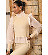 Бежова дамска памучна блуза с къдрички Serena-2 снимка