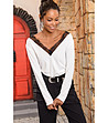 Дамска блуза в цвят екрю с черна дантела Adesina-0 снимка