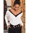 Дамска блуза в цвят екрю с черна дантела Adesina-2 снимка