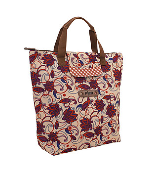 Сгъваема пазарска чанта в червено, лилаво и синьо снимка